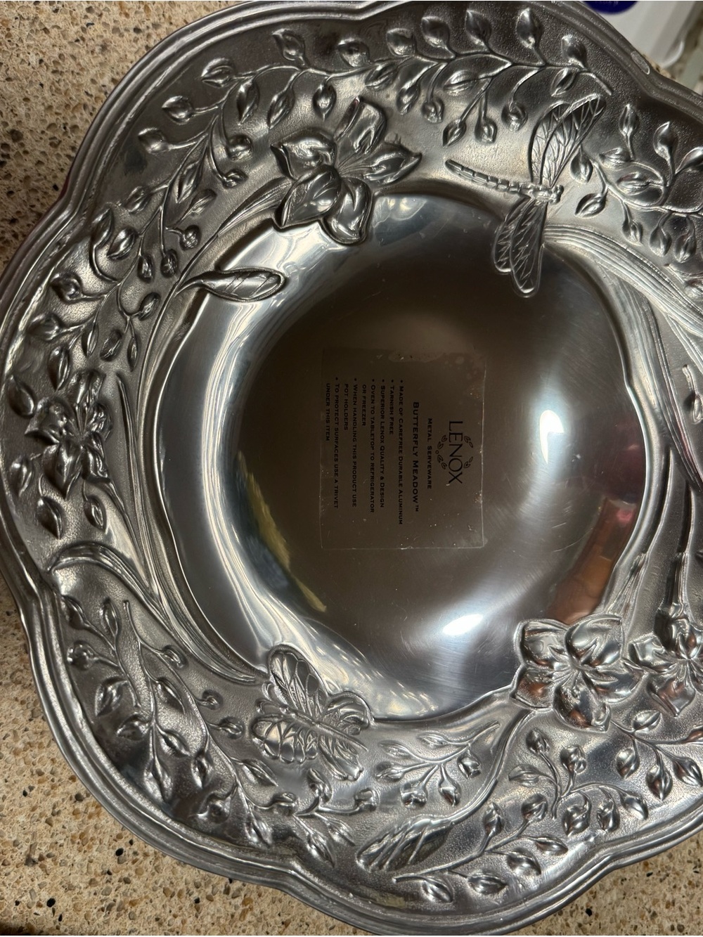 Lenox Silver Floral & Insect Embossed Serving Bowl